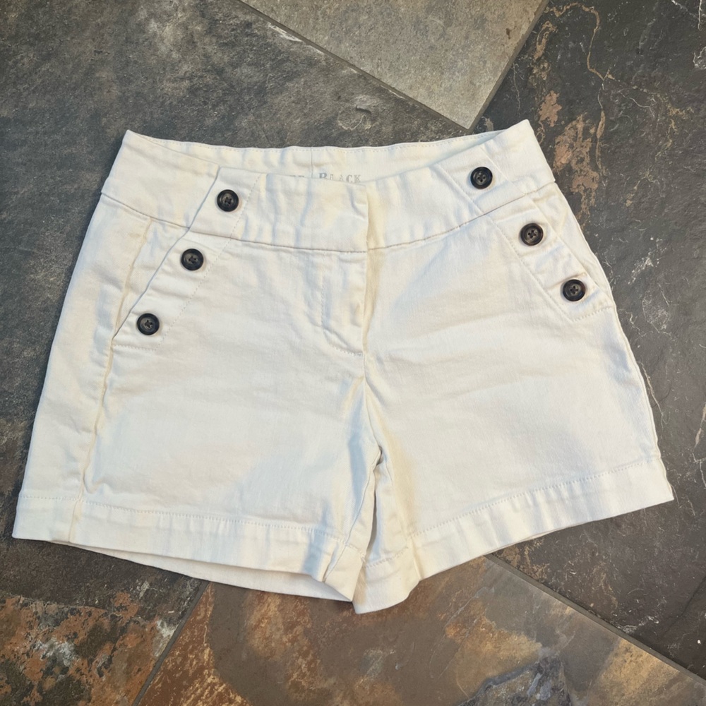 White House Black Market white sailor denim shorts, size 0,measurements pictured